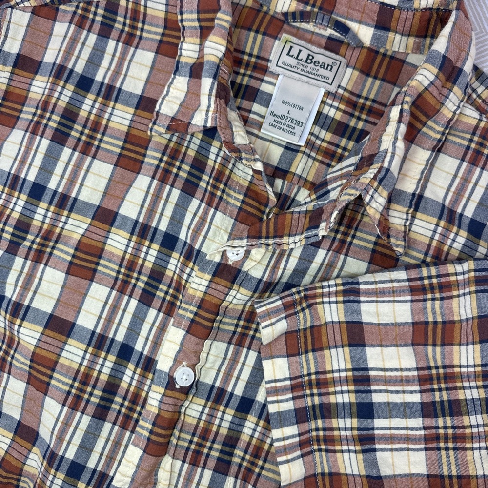 LL Bean Men's Large Plaid Button Up‎ Shirt Short Sleeve Pocket Outdoors
